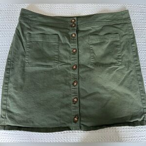 LOFT Green Button-Front Skirt